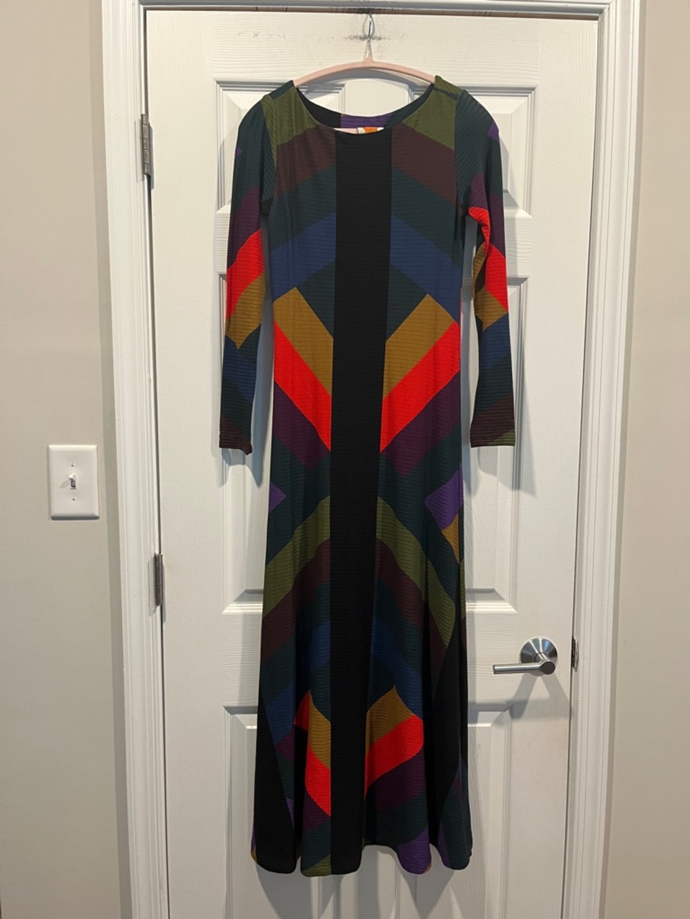 Farm Rio Julia Multicolor Long Sleeve Maxi Dress - Bold Geometric Stripes Size M